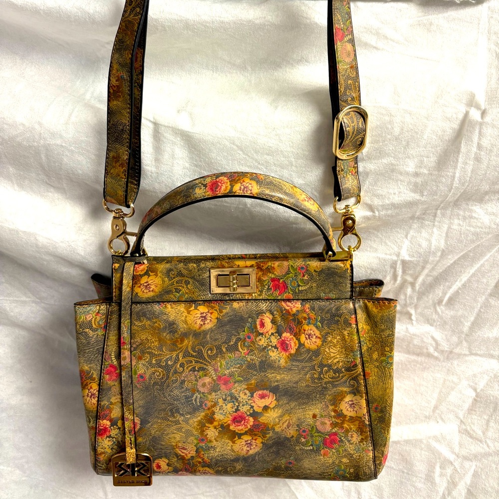 Silver Rose brand Italian top handle floral handbag.